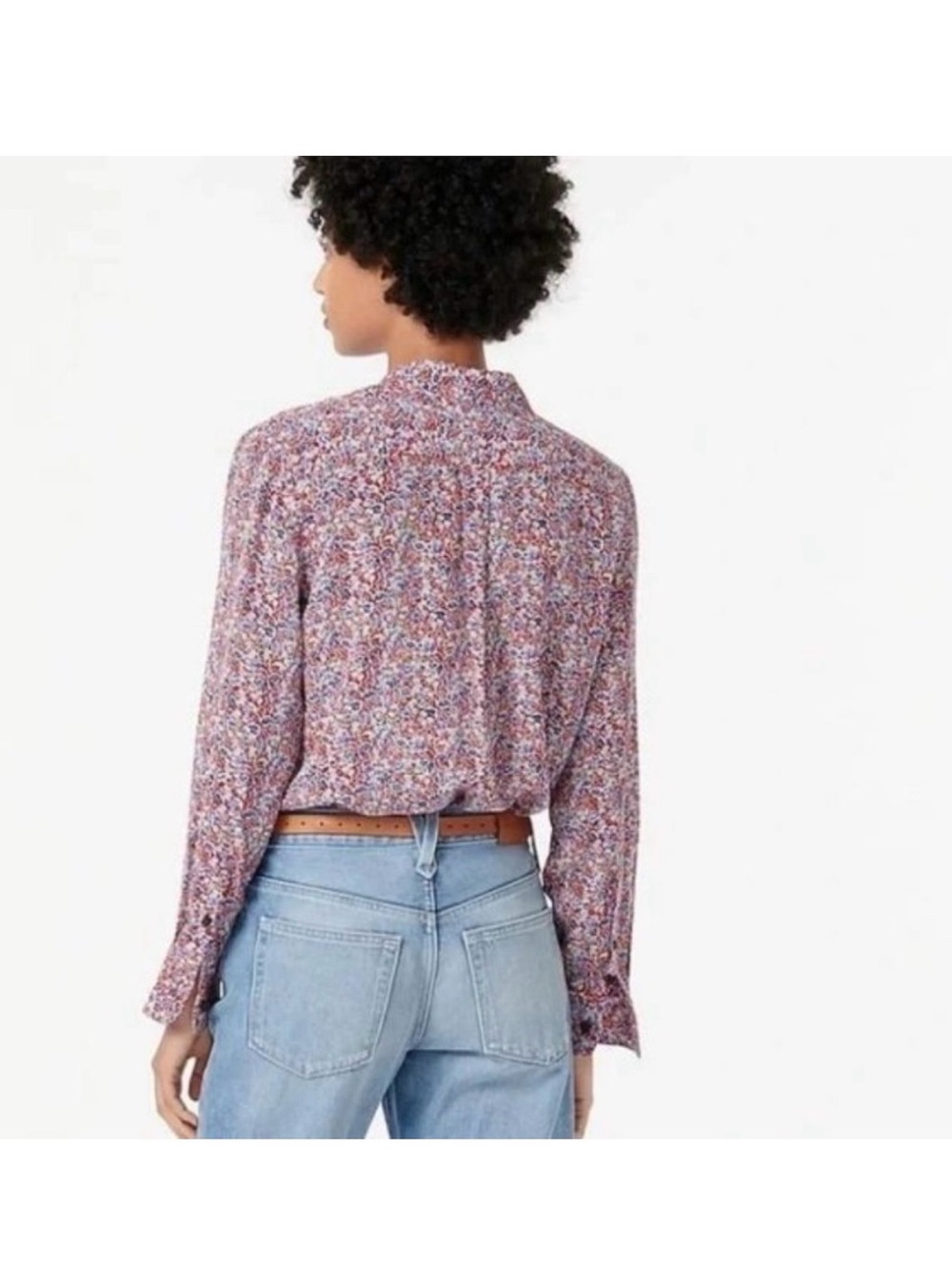 J. Crew | Classic Fit Silk Retro Floral Button Down Shirt Blouse | Sz 14 - Picture 3 of 11